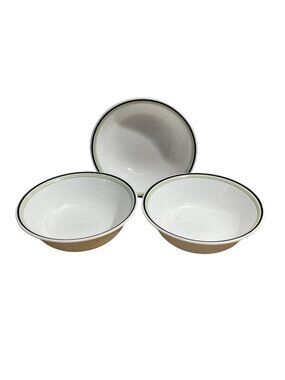 Vtg Corelle Black Orchid Pattern Bowls 8 inch Set Of 3 White Green Corning 1990s